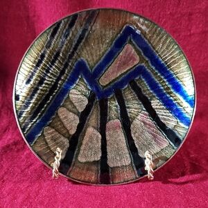 Blue Peaks w/Shimmering Gold Handarbeid Balestrand Norge Enamel Copper Dish #3